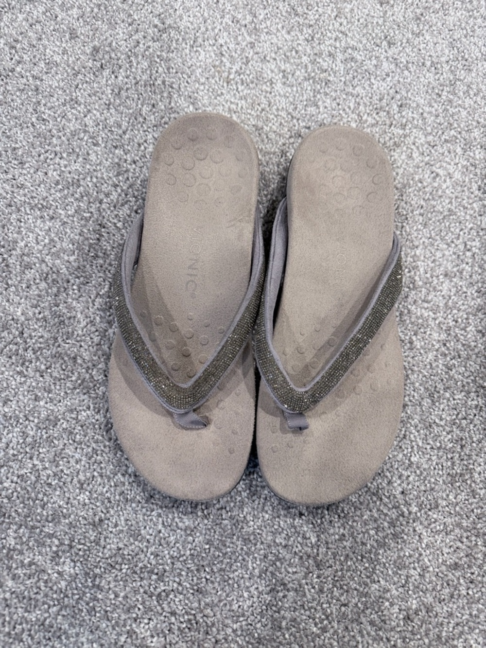 Vionic Gray Beaded Thong Sandals